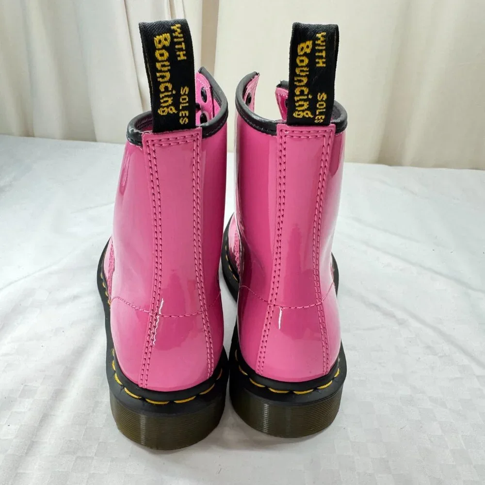 Dr. Martens 1460 Women's Patent Leather Lace Up Boots in Thrift Pink - Picture 11 of 13